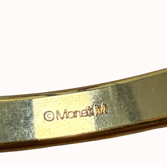 Gold-Tone Monet Textured Bangle Bracelet Vintage, Glam, Holiday, Retro, lux - Picture 2 of 7